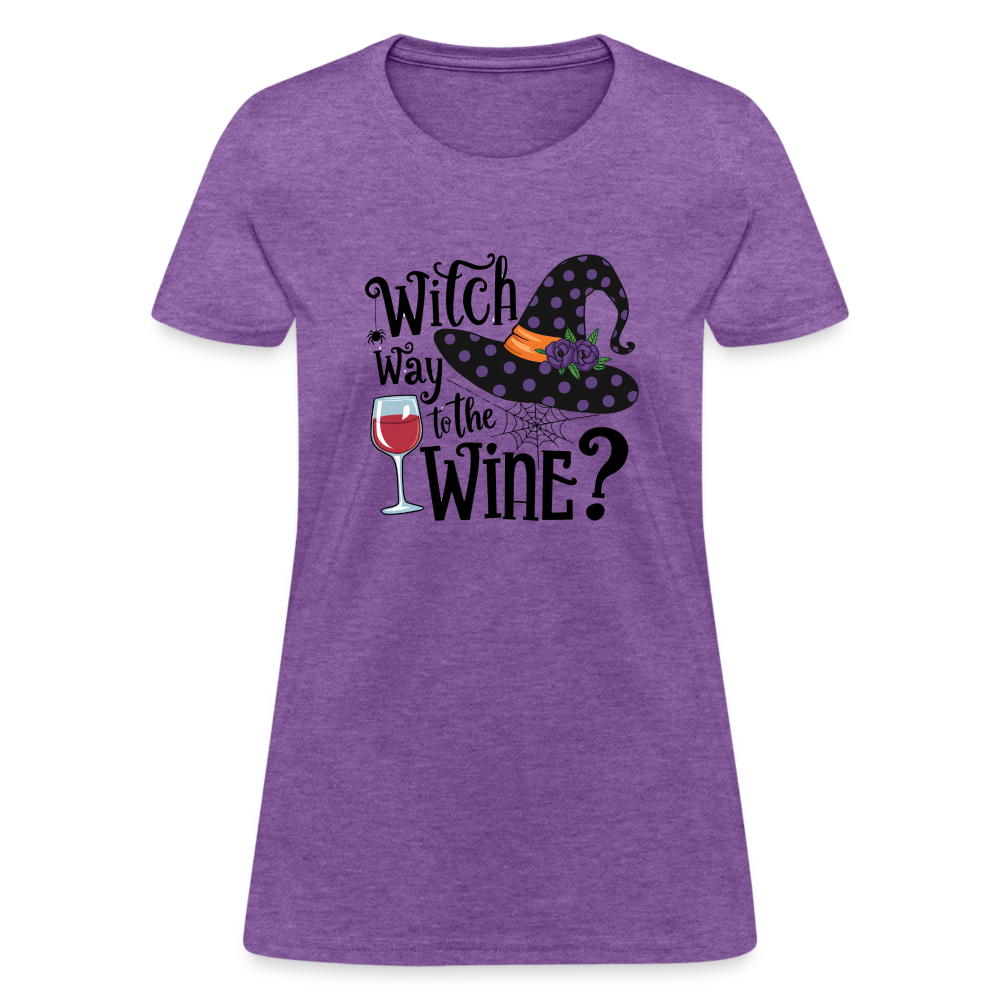 Witch Way To the Wine (Halloween Party Humor) Women's Contoured T-Shirt - purple heather