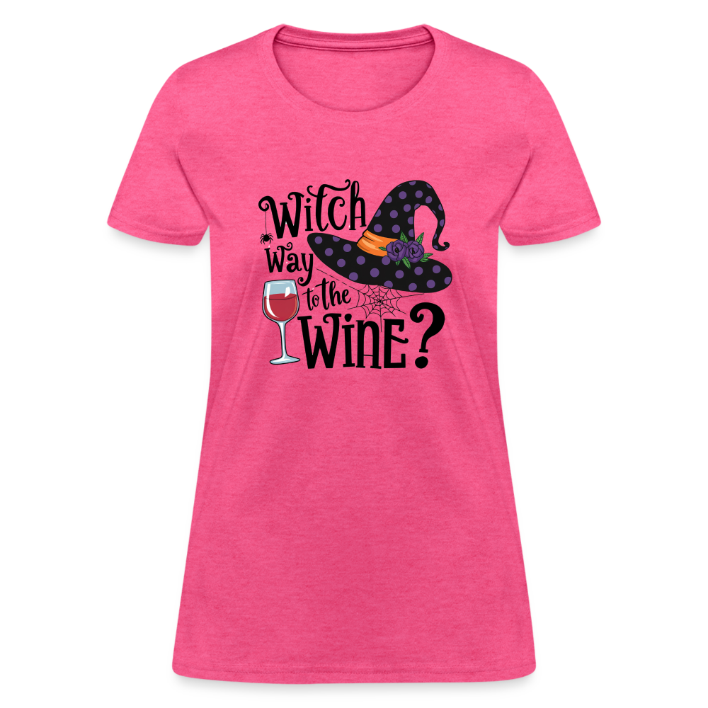 Witch Way To the Wine (Halloween Party Humor) Women's Contoured T-Shirt - heather pink