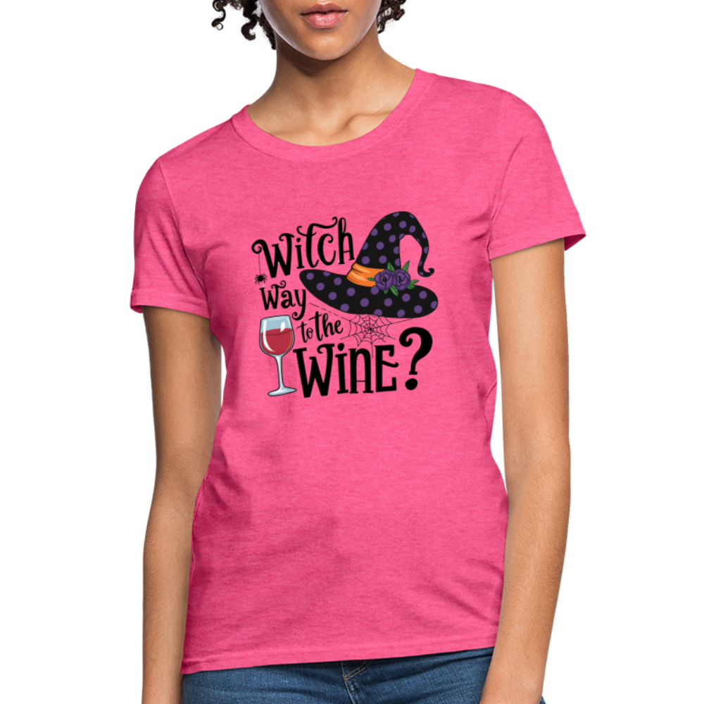 Witch Way To the Wine (Halloween Party Humor) Women's Contoured T-Shirt - heather pink