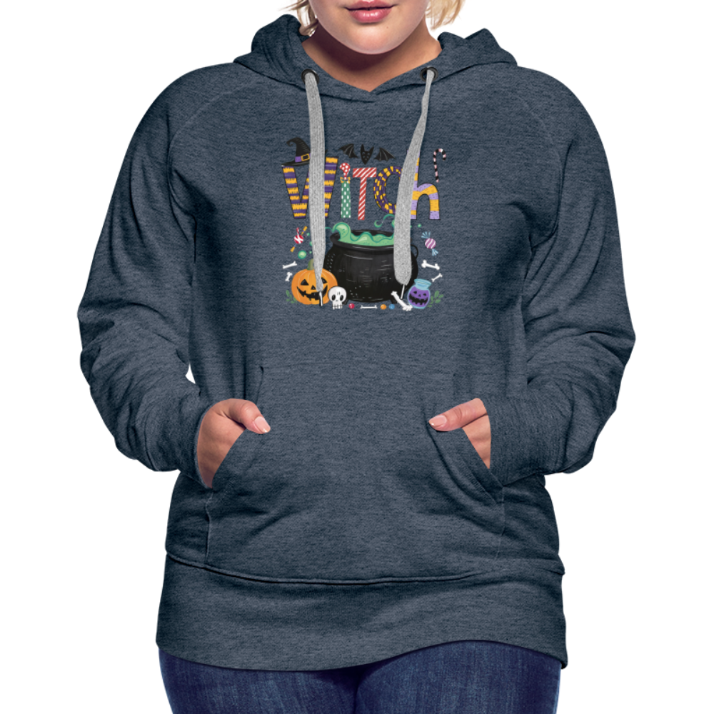 Halloween Witch Women’s Premium Hoodie - heather denim