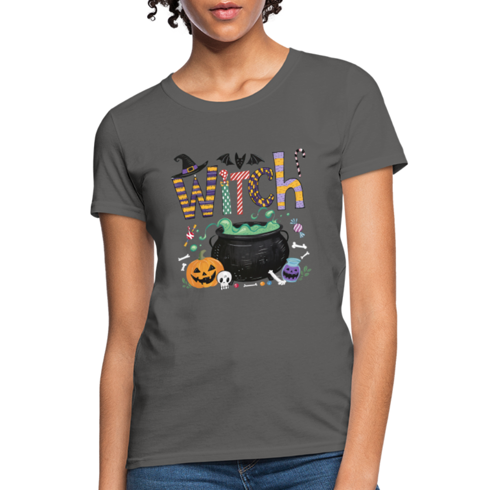 Halloween Witch Contoured T-Shirt - charcoal