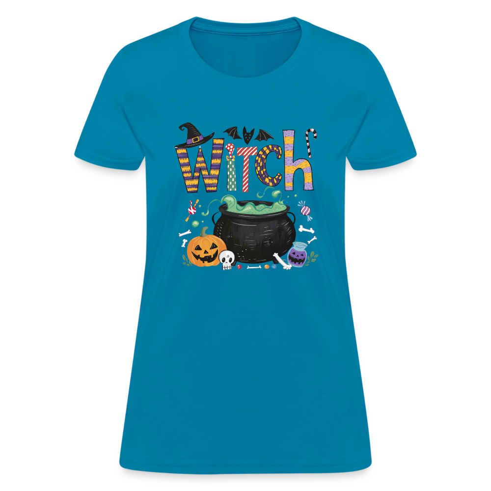 Halloween Witch Contoured T-Shirt - turquoise