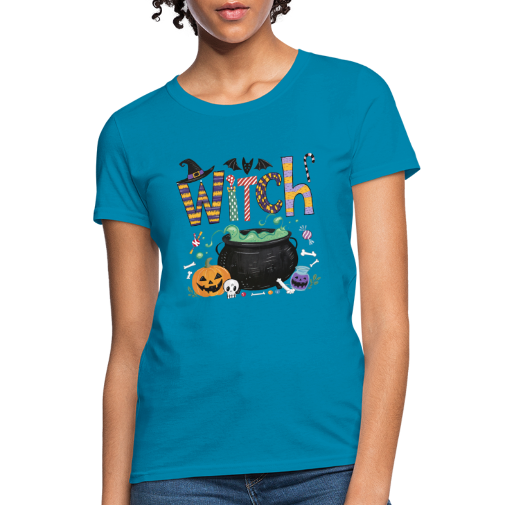 Halloween Witch Contoured T-Shirt - turquoise