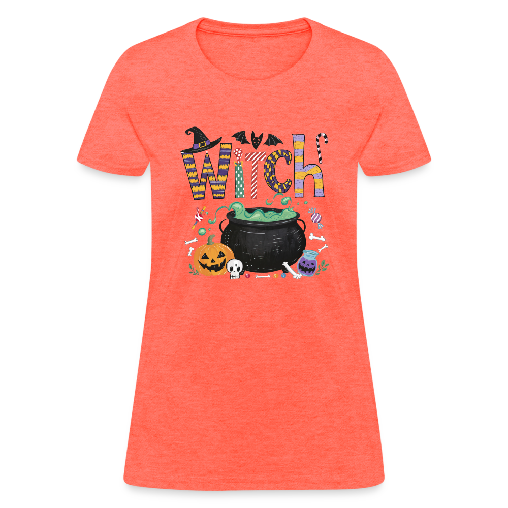 Halloween Witch Contoured T-Shirt - heather coral