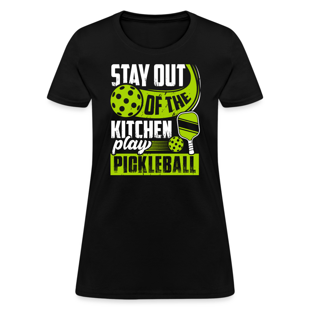 Stay Out Of The Kitchen Play Pickleball Women's Contoured T-Shirt - black