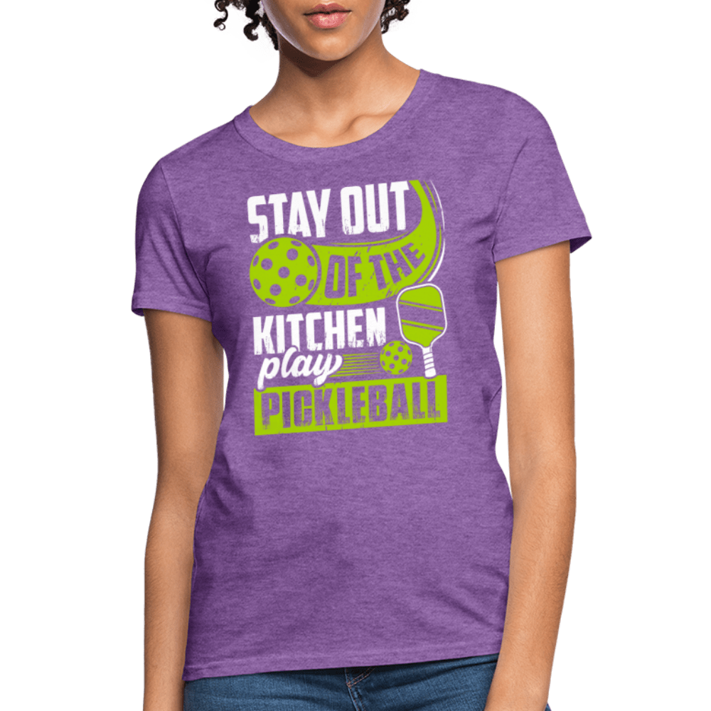 Stay Out Of The Kitchen Play Pickleball Women's Contoured T-Shirt - heather black