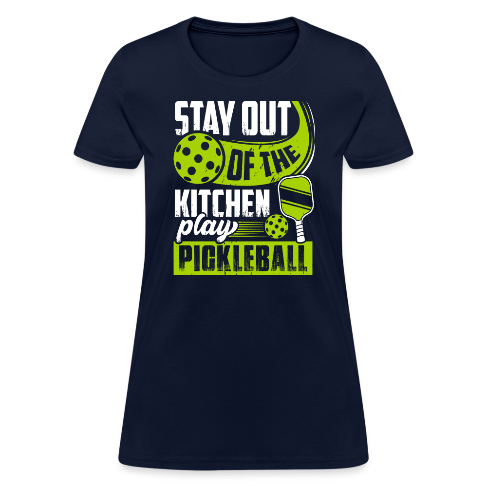 Stay Out Of The Kitchen Play Pickleball Women's Contoured T-Shirt - navy