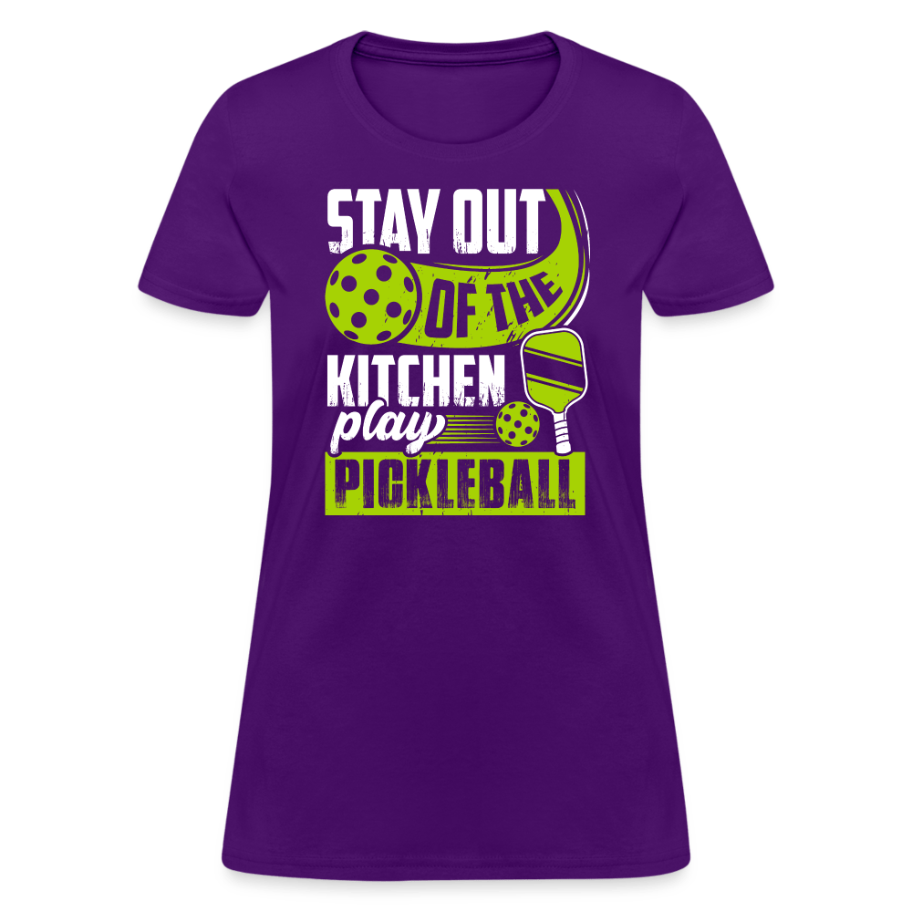 Stay Out Of The Kitchen Play Pickleball Women's Contoured T-Shirt - purple