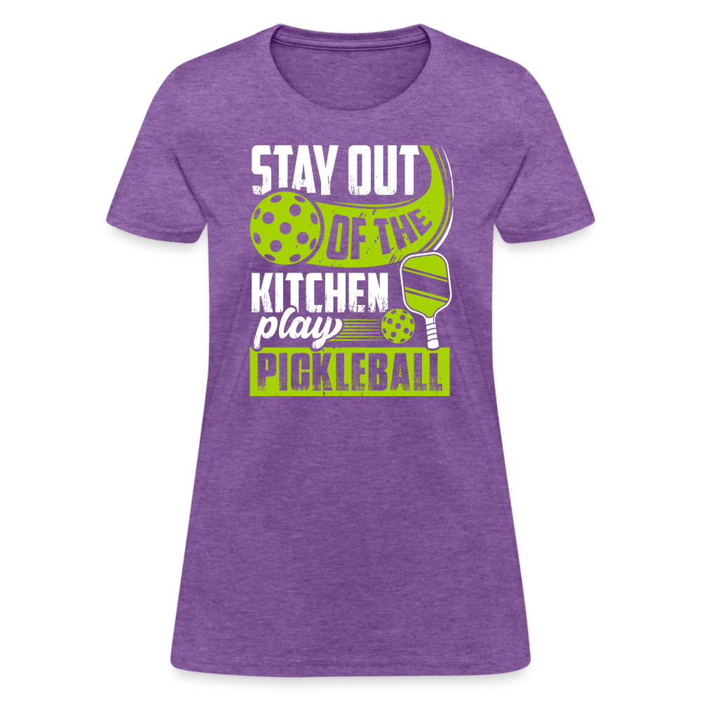 Stay Out Of The Kitchen Play Pickleball Women's Contoured T-Shirt - purple heather