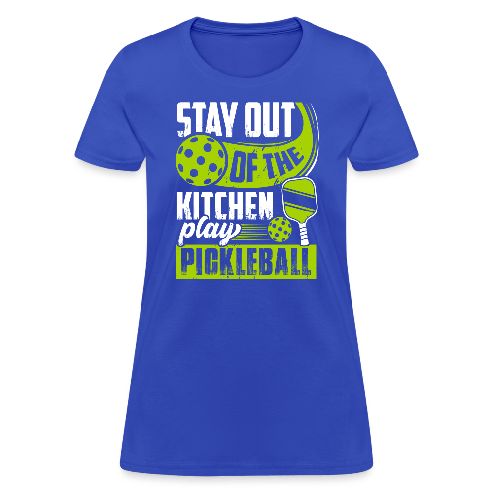 Stay Out Of The Kitchen Play Pickleball Women's Contoured T-Shirt - royal blue