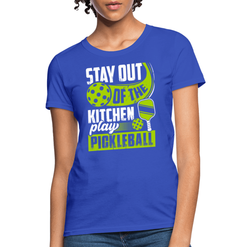 Stay Out Of The Kitchen Play Pickleball Women's Contoured T-Shirt - royal blue