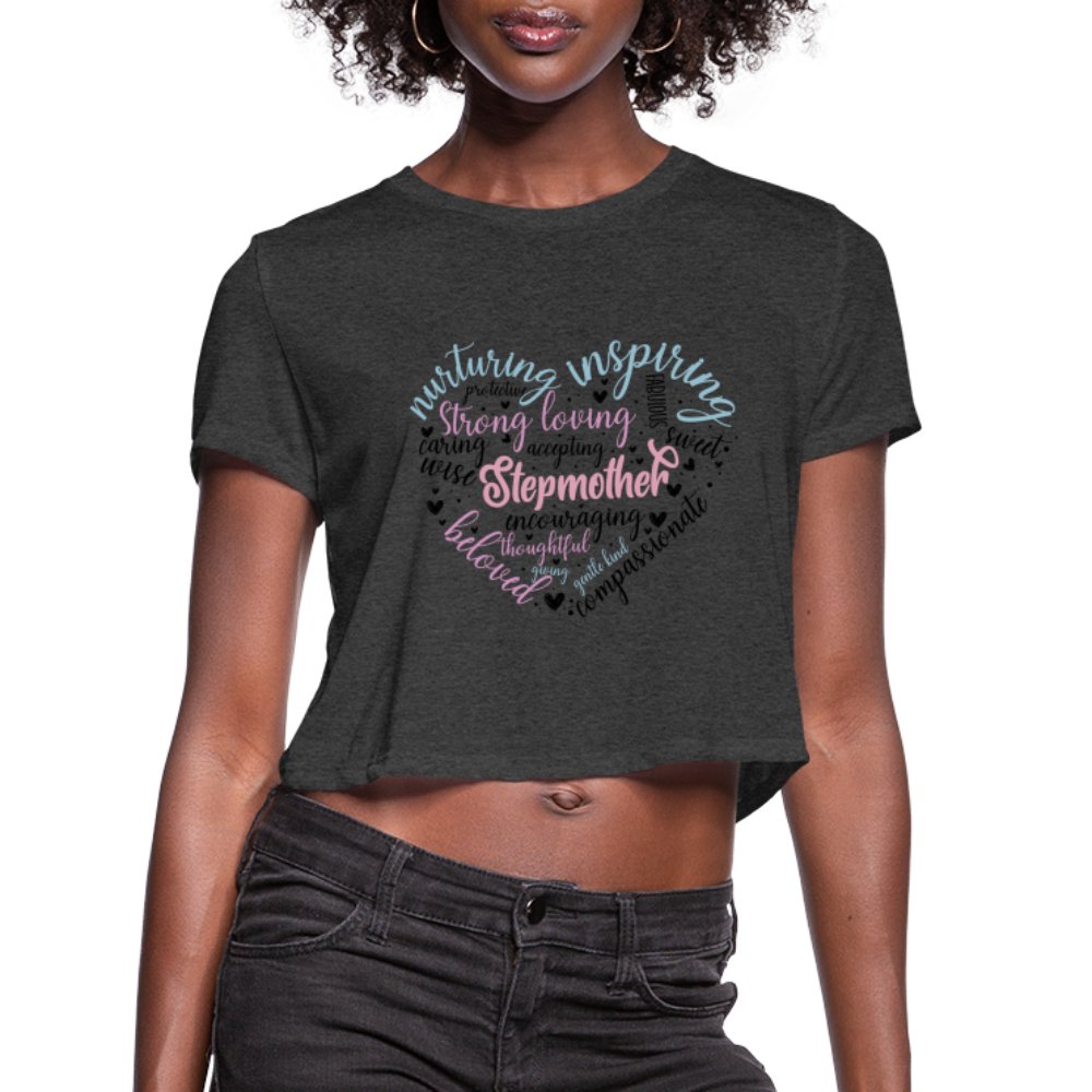 Stepmother Heart Women's Cropped T-Shirt (Word Cloud) - deep heather