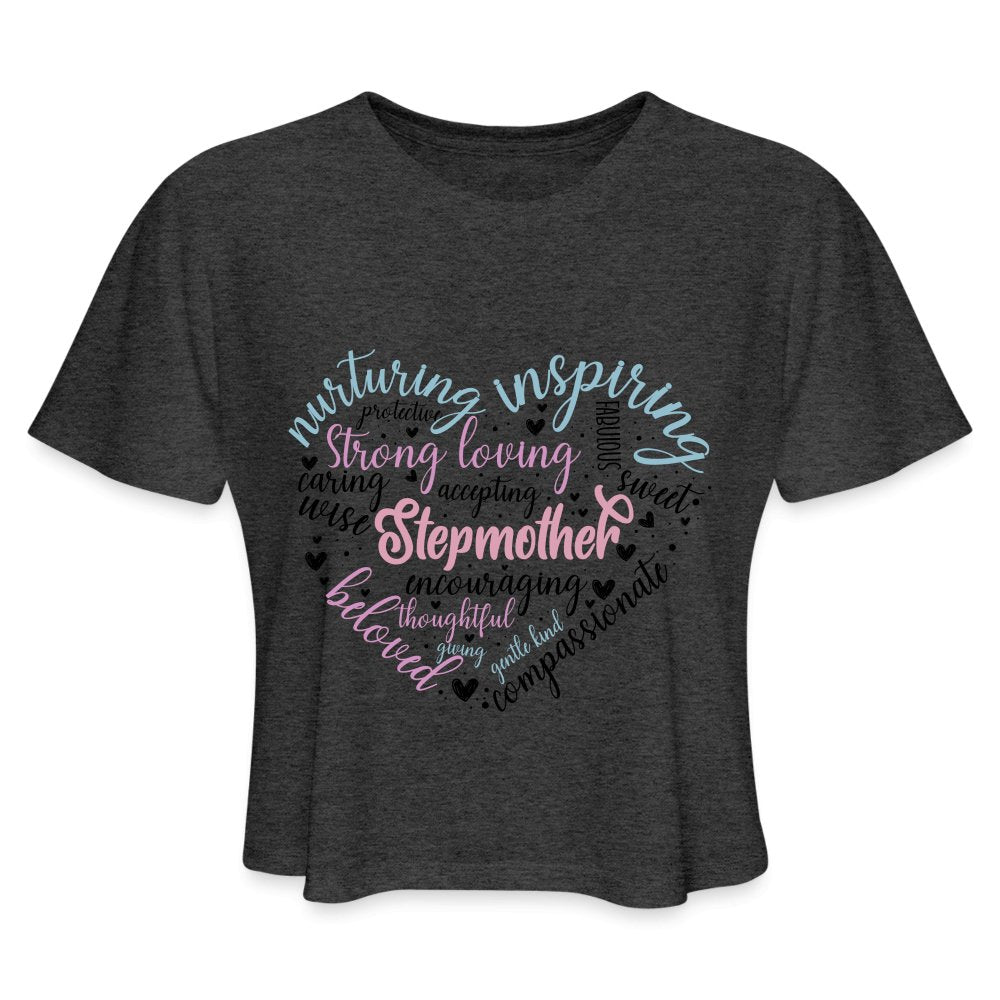 Stepmother Heart Women's Cropped T-Shirt (Word Cloud) - deep heather