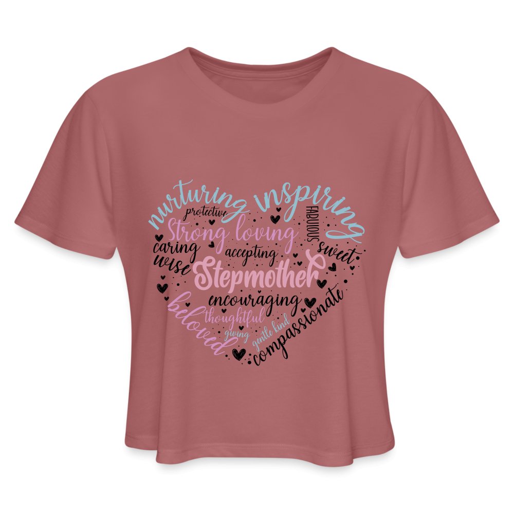 Stepmother Heart Women's Cropped T-Shirt (Word Cloud) - mauve