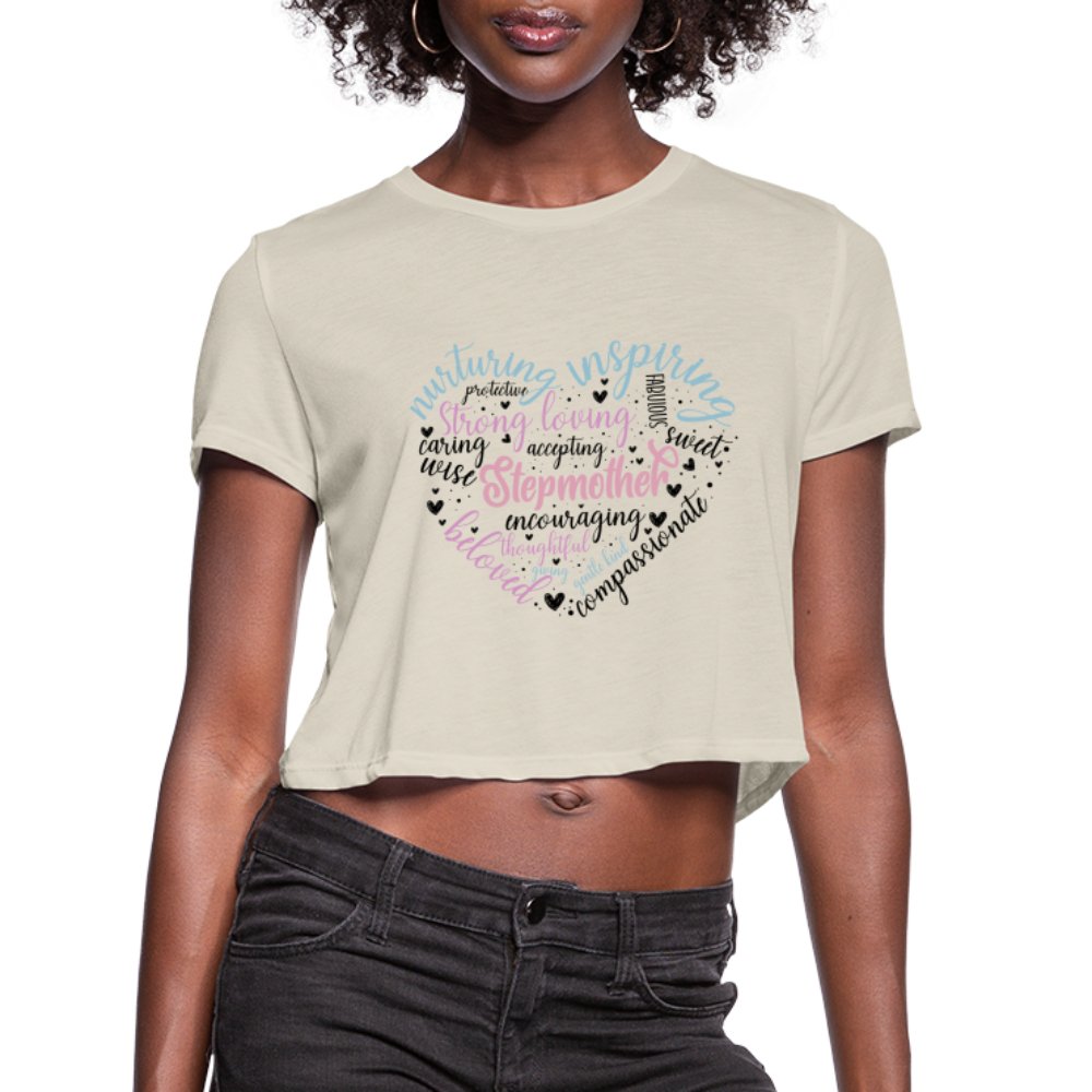 Stepmother Heart Women's Cropped T-Shirt (Word Cloud) - white