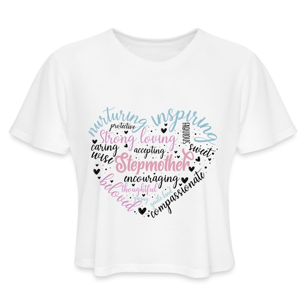 Stepmother Heart Women's Cropped T-Shirt (Word Cloud) - white