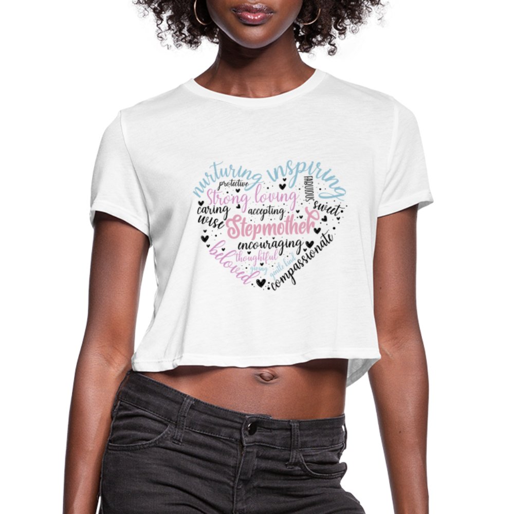 Stepmother Heart Women's Cropped T-Shirt (Word Cloud) - white