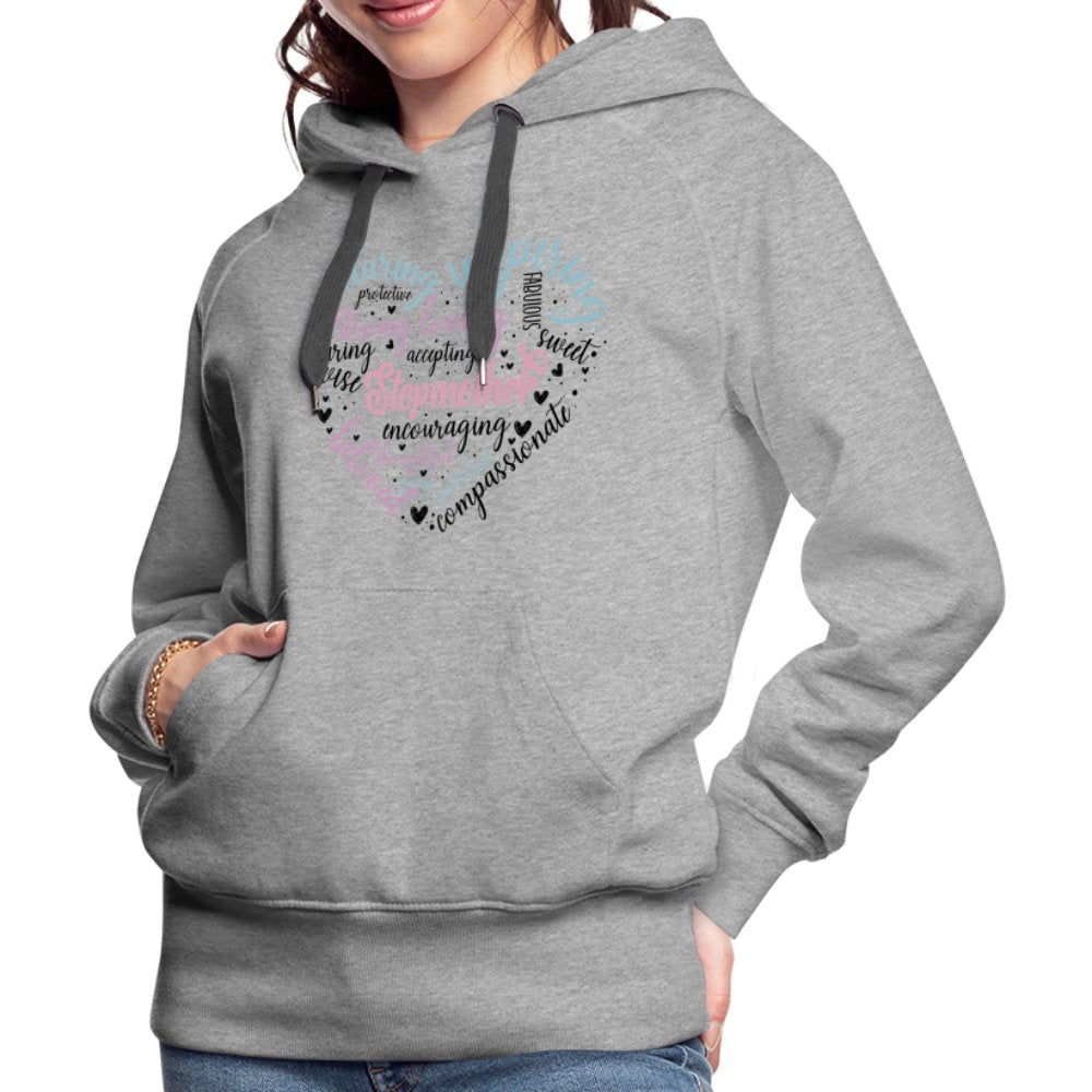 Stepmother Heart Women’s Premium Hoodie (Word Cloud) - heather grey