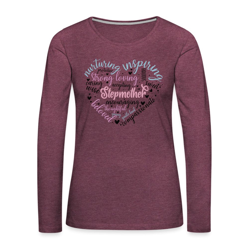 Stepmother Heart Women's Premium Long Sleeve T-Shirt (Word Cloud) - heather burgundy