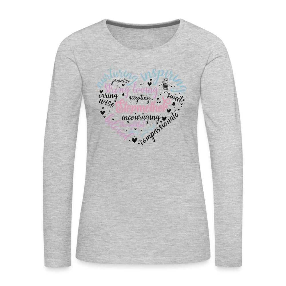 Stepmother Heart Women's Premium Long Sleeve T-Shirt (Word Cloud) - heather gray