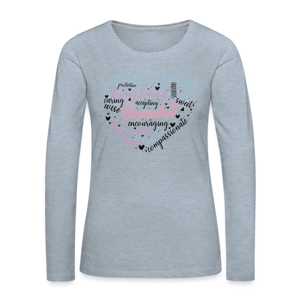 Stepmother Heart Women's Premium Long Sleeve T-Shirt (Word Cloud) - heather ice blue