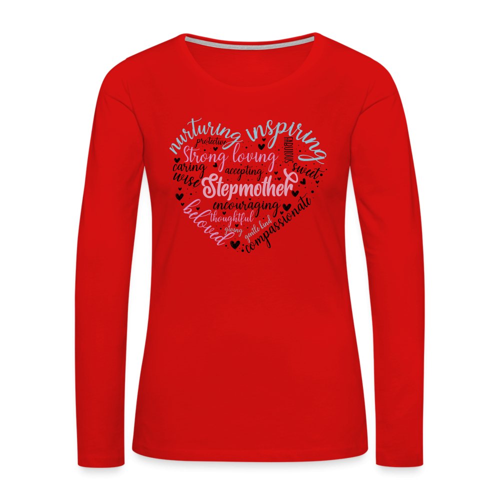 Stepmother Heart Women's Premium Long Sleeve T-Shirt (Word Cloud) - red