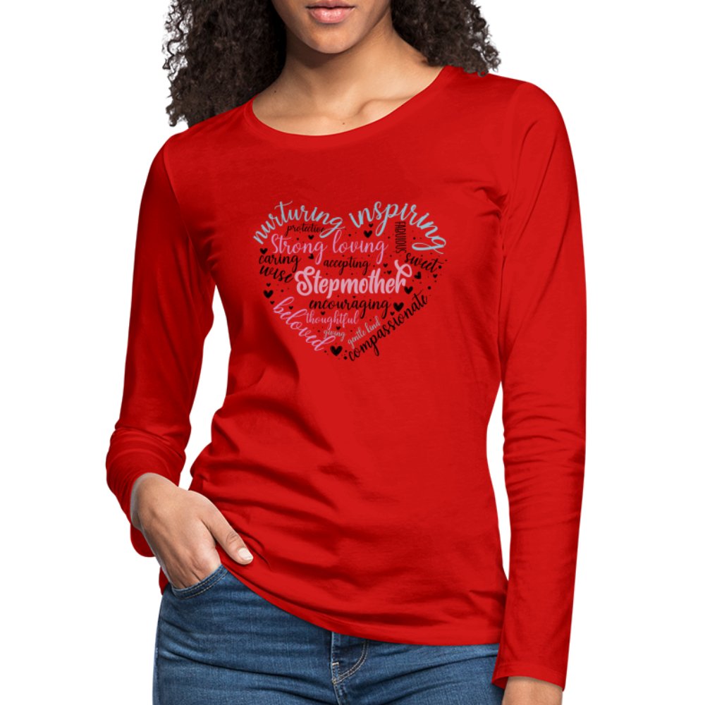 Stepmother Heart Women's Premium Long Sleeve T-Shirt (Word Cloud) - red