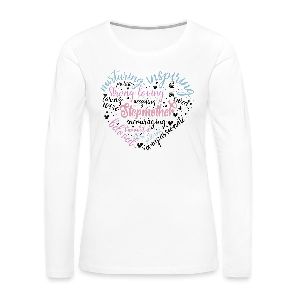 Stepmother Heart Women's Premium Long Sleeve T-Shirt (Word Cloud) - white