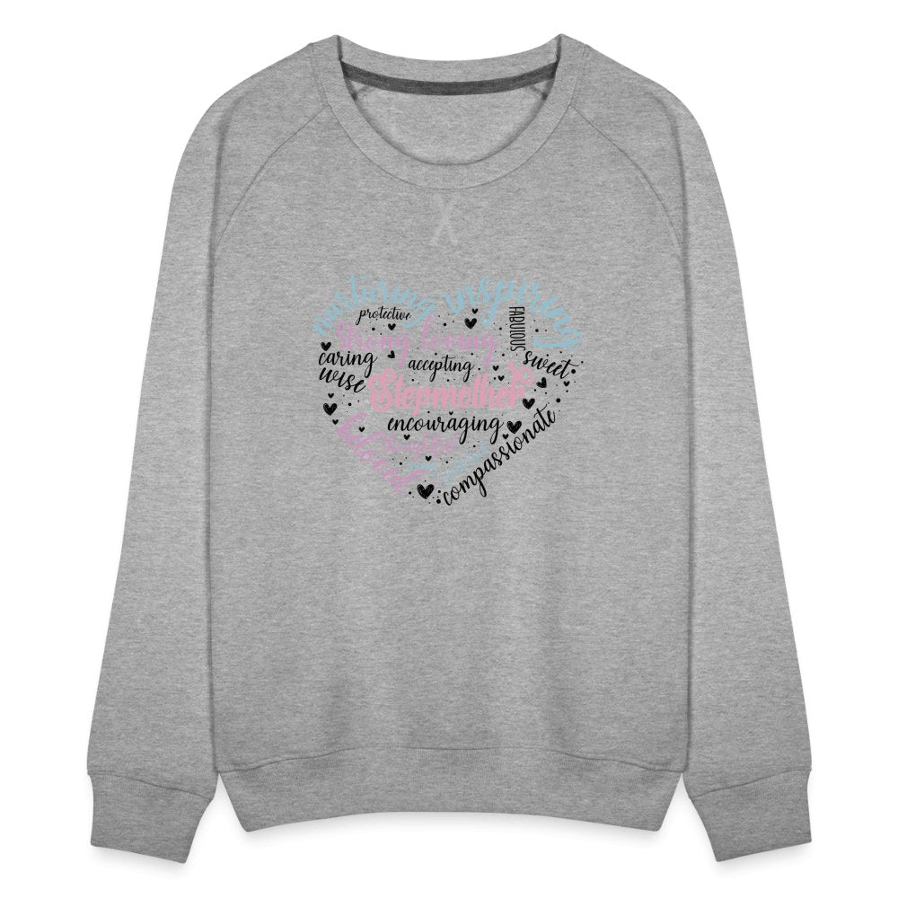 Stepmother Heart Women’s Premium Sweatshirt (Word Cloud) - heather grey