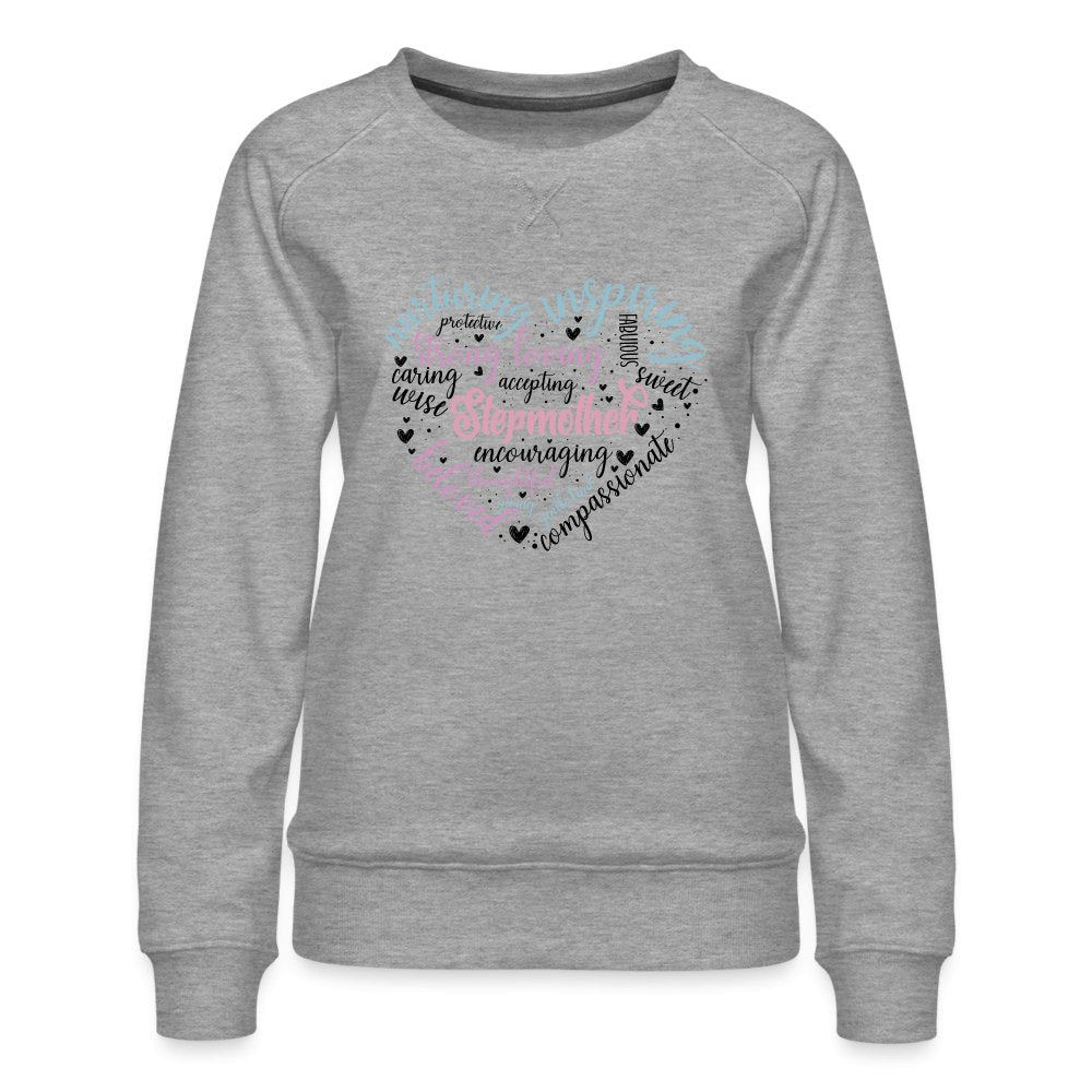 Stepmother Heart Women’s Premium Sweatshirt (Word Cloud) - heather grey