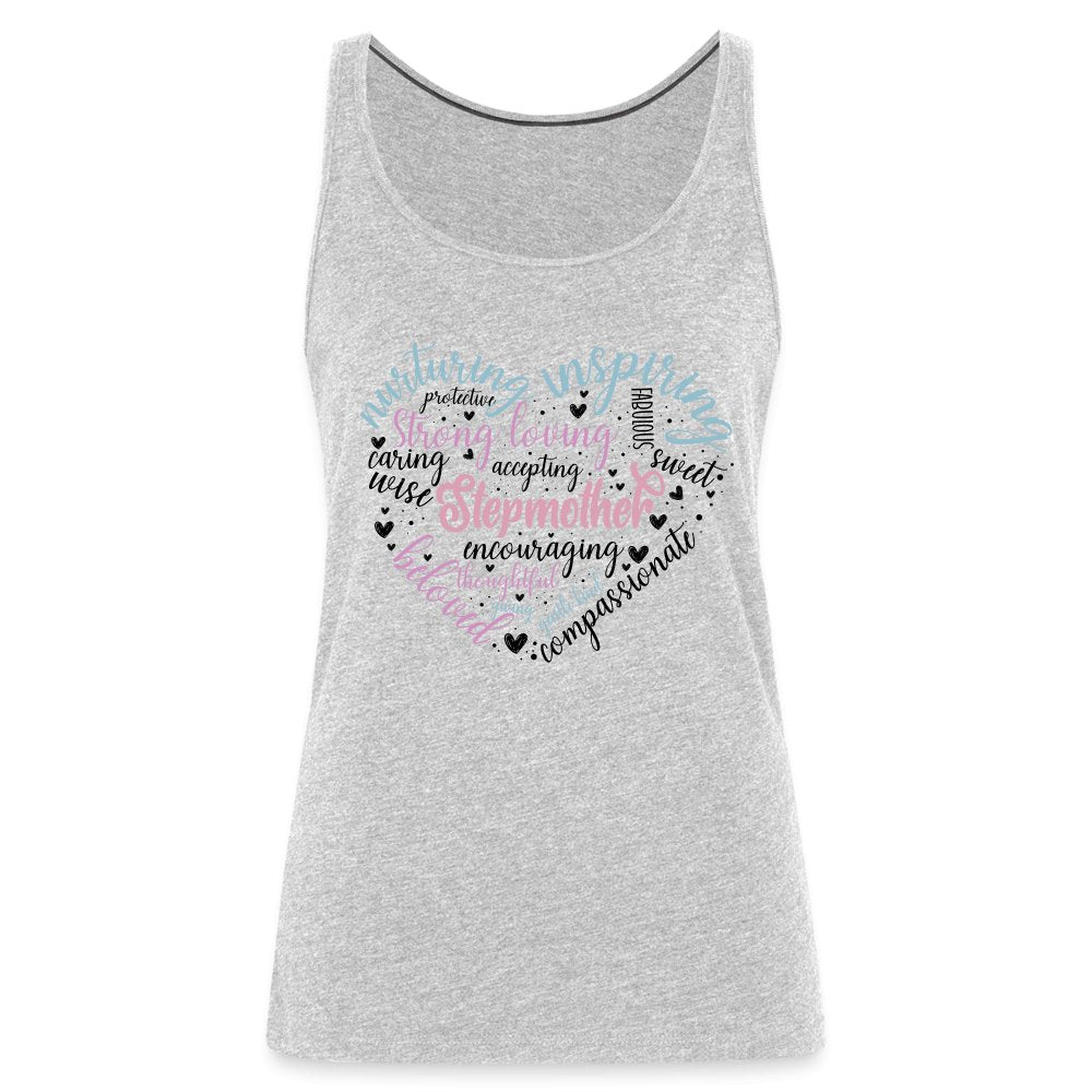 Stepmother Heart Women’s Premium Tank Top (Word Cloud) - heather gray