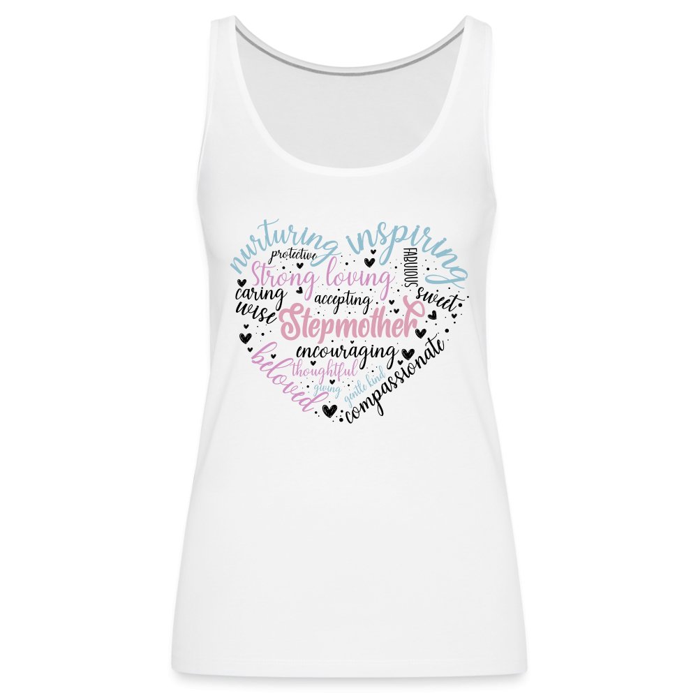 Stepmother Heart Women’s Premium Tank Top (Word Cloud) - white