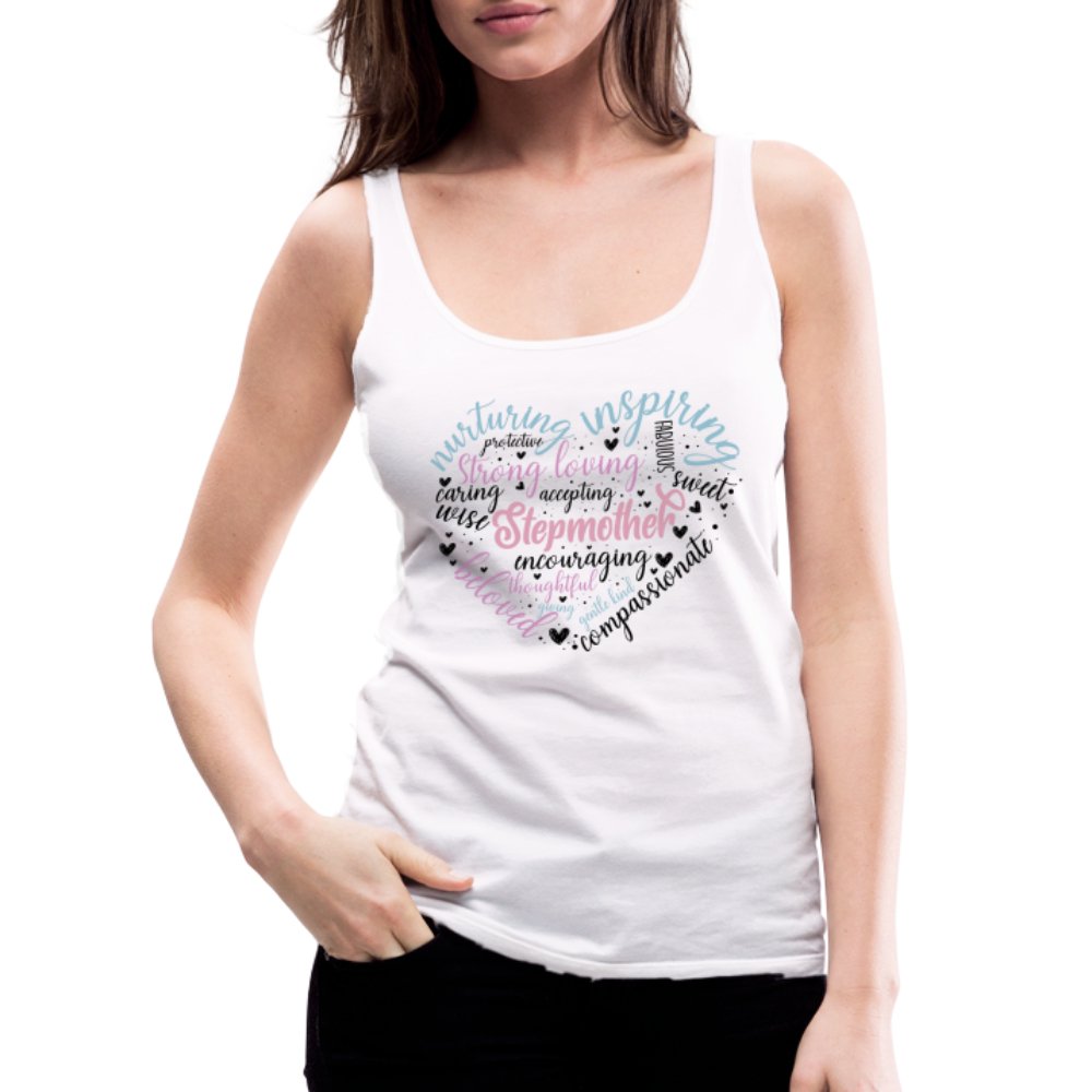 Stepmother Heart Women’s Premium Tank Top (Word Cloud) - white