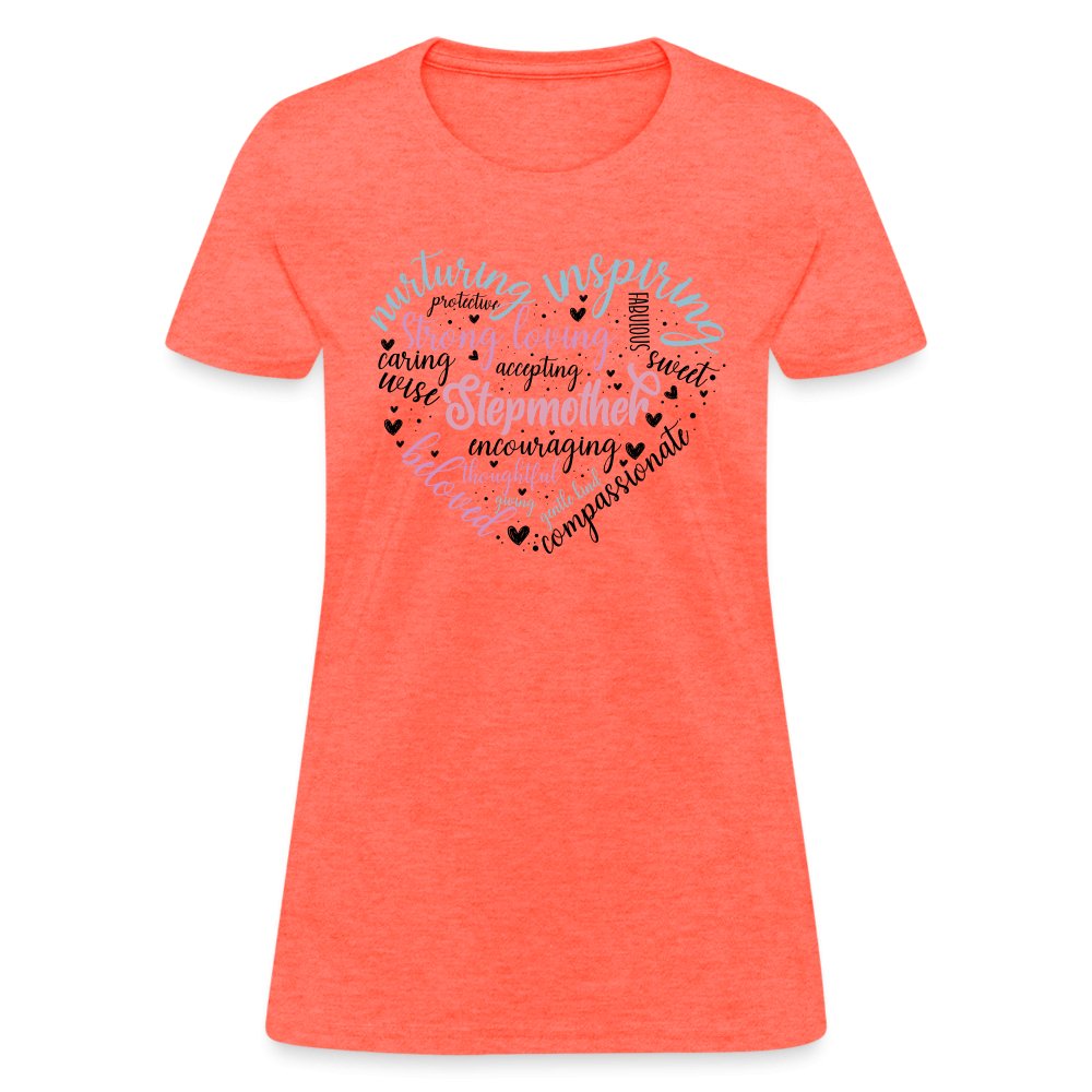 Stepmother Heart Women's T-Shirt (Word Cloud) - heather coral