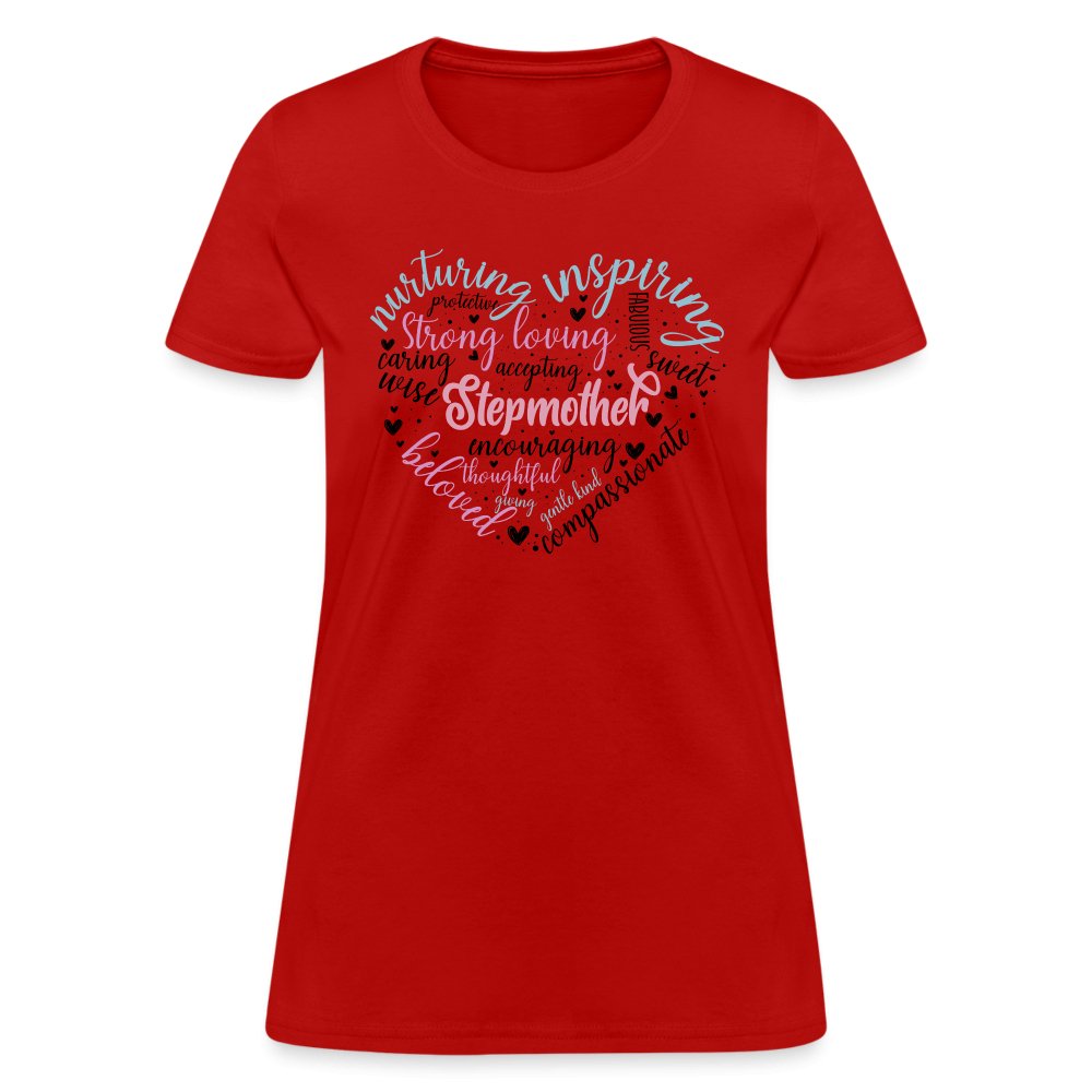 Stepmother Heart Women's T-Shirt (Word Cloud) - red