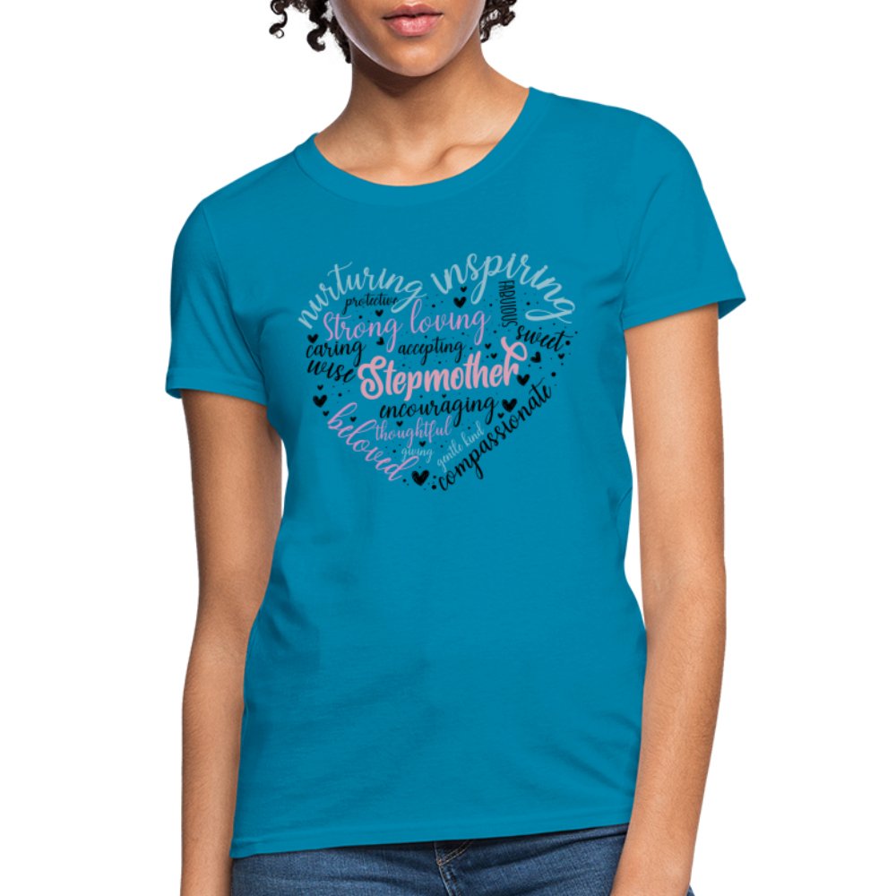 Stepmother Heart Women's T-Shirt (Word Cloud) - turquoise