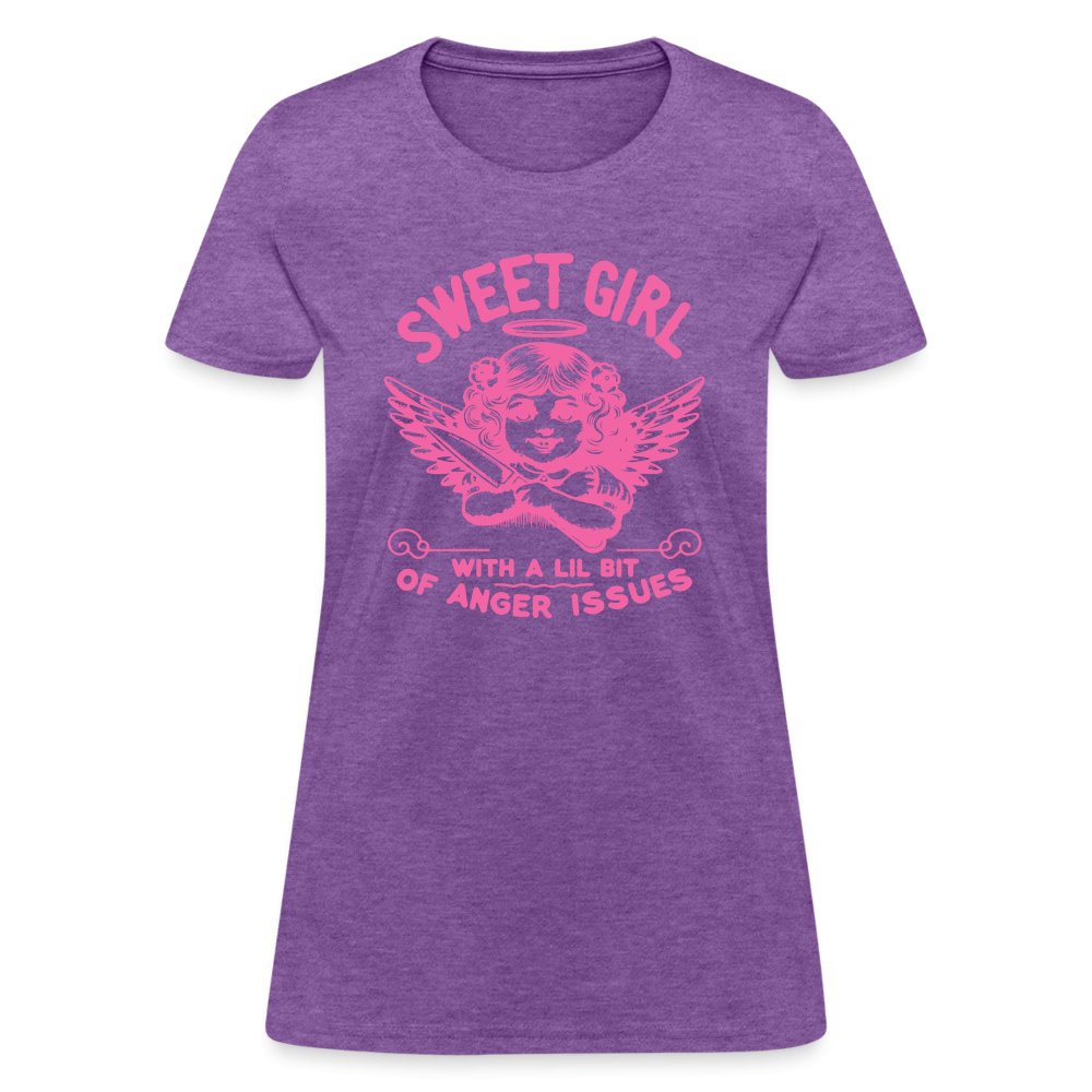 Sweet Girl With A Lil Bit of Anger Issues T-Shirt - purple heather