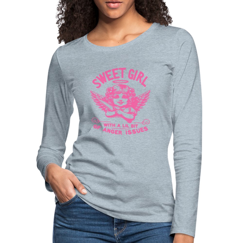 Sweet Girl With A Lil Bit of Anger Issues Women's Premium Long Sleeve T-Shirt - charcoal grey