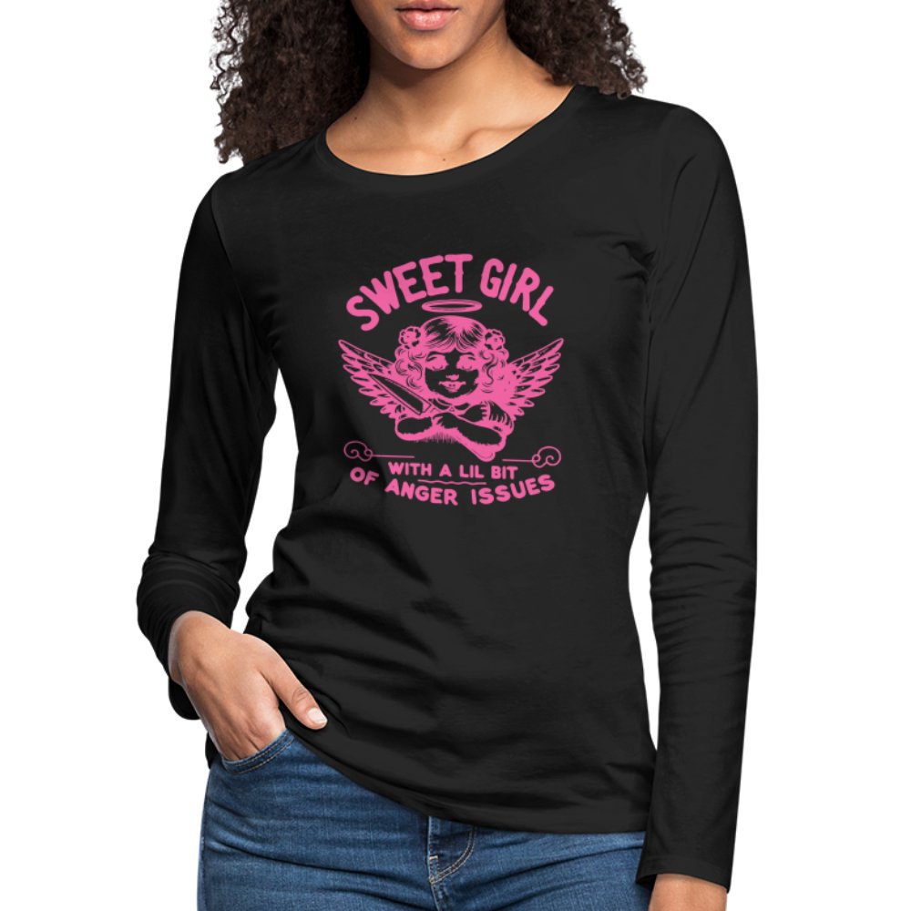 Sweet Girl With A Lil Bit of Anger Issues Women's Premium Long Sleeve T-Shirt - white