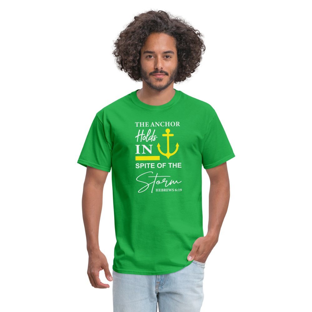 The Anchor Holds in Spite of the Storm (Hebrews 6:19) T-Shirt - bright green