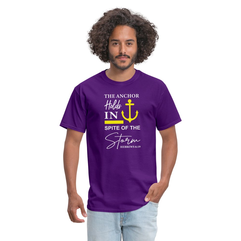 The Anchor Holds in Spite of the Storm (Hebrews 6:19) T-Shirt - purple