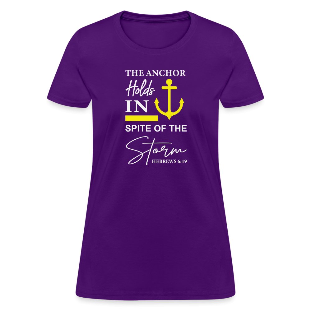 The Anchor Holds in Spite of the Storm (Hebrews 6:19) Women's Contoured T-Shirt - purple