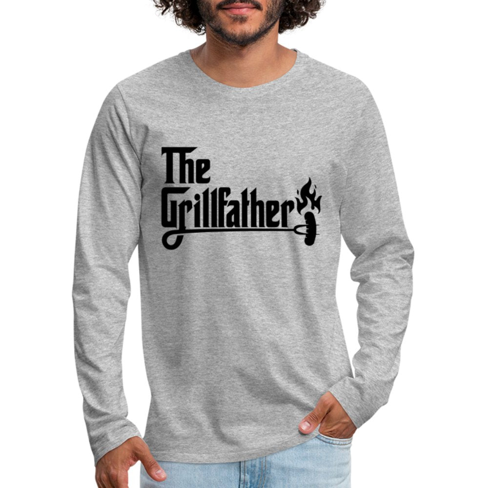 The Grillfather Men's Premium Long Sleeve T-Shirt (BBQ Dad Gilling) - heather gray