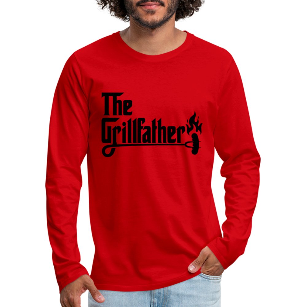 The Grillfather Men's Premium Long Sleeve T-Shirt (BBQ Dad Gilling) - red