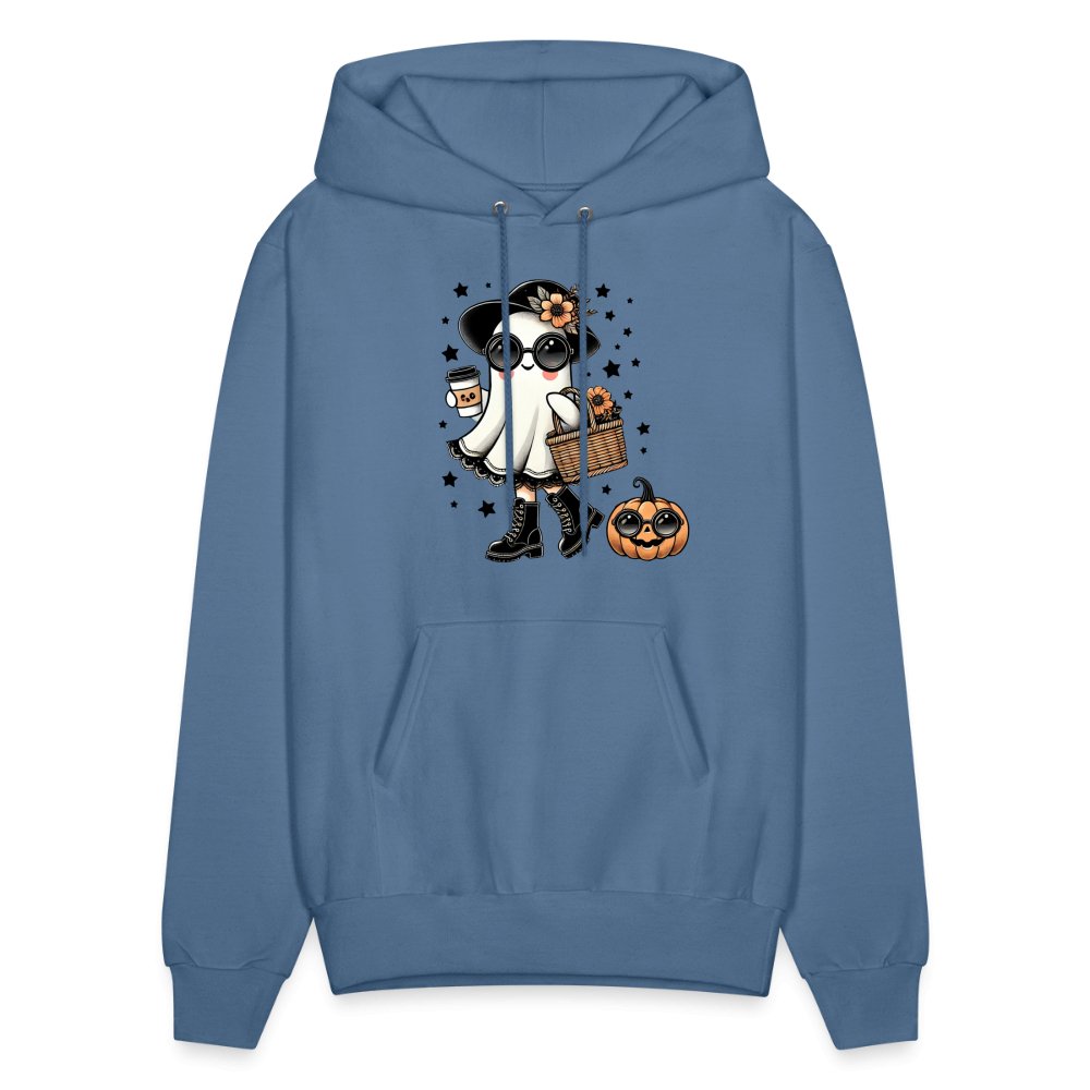 Too Cute Halloween and Autumn Mom Ghost Hoodie - denim blue