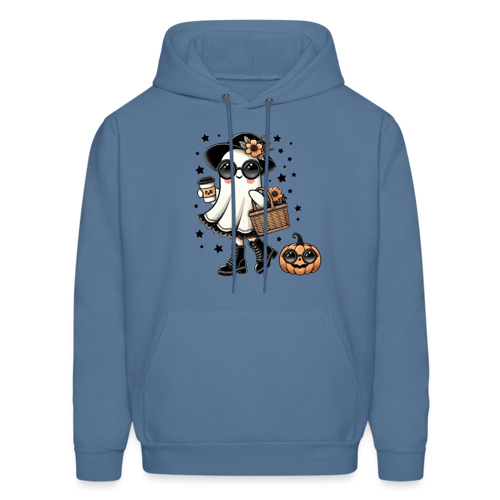 Too Cute Halloween and Autumn Mom Ghost Hoodie - denim blue