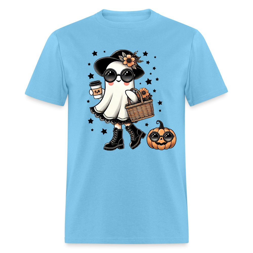 Too Cute Halloween and Autumn Mom Ghost T-Shirt - aquatic blue