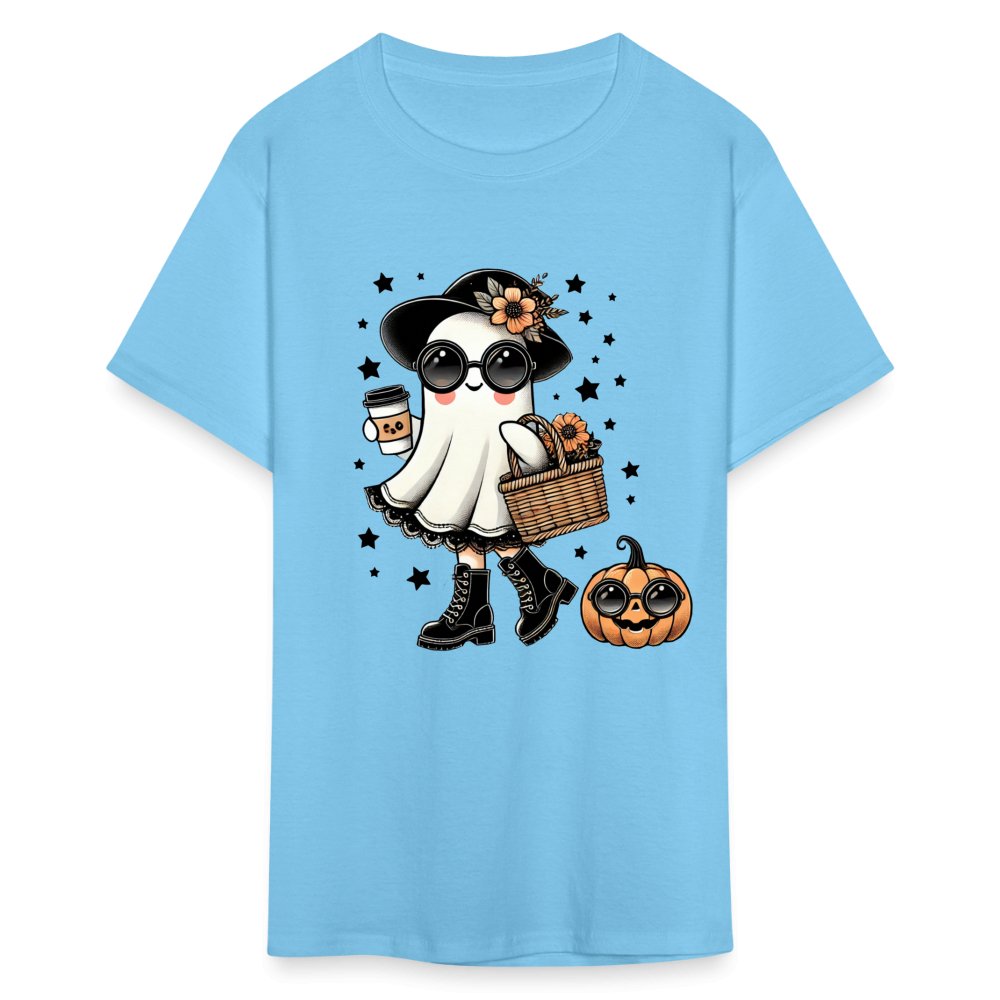 Too Cute Halloween and Autumn Mom Ghost T-Shirt - aquatic blue