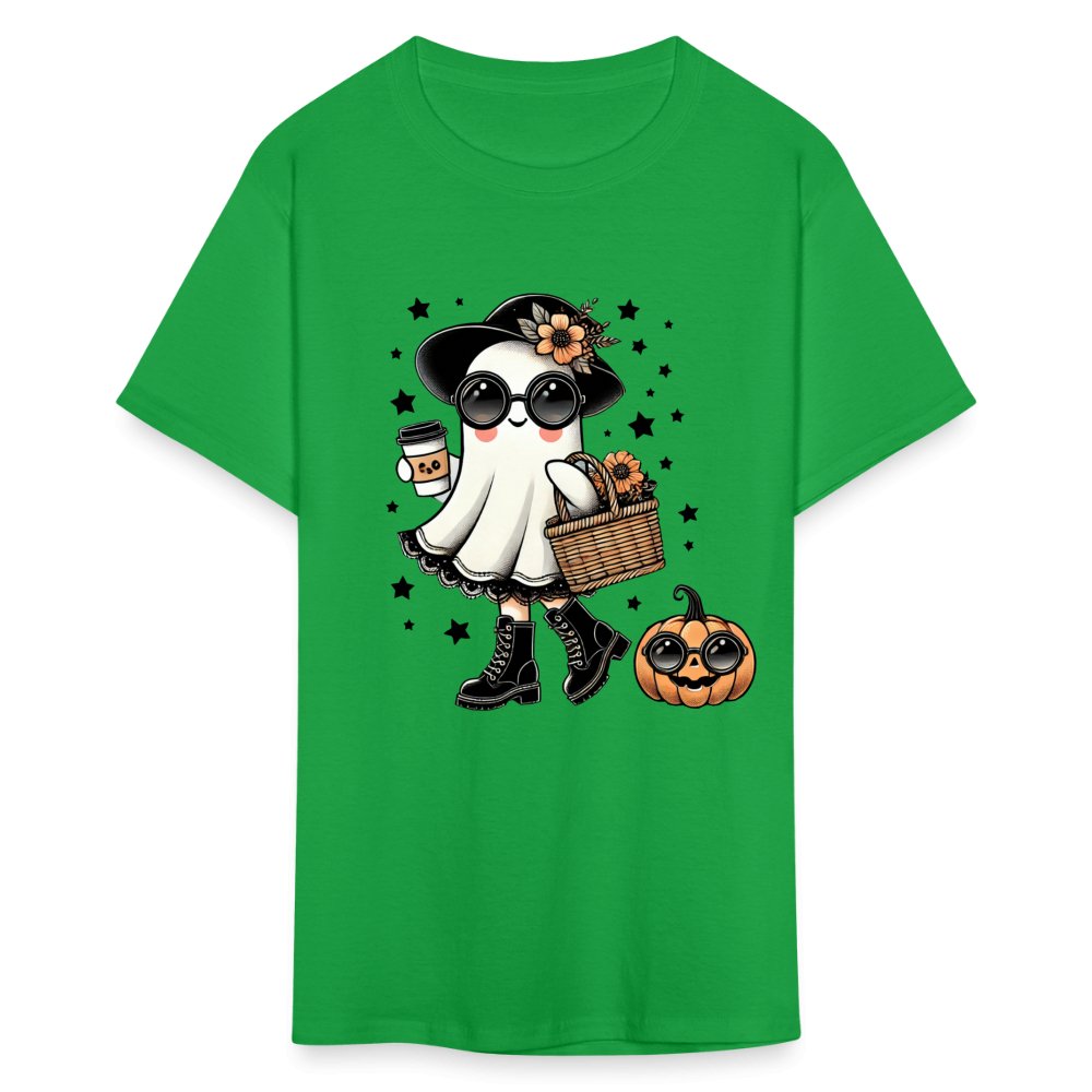 Too Cute Halloween and Autumn Mom Ghost T-Shirt - bright green