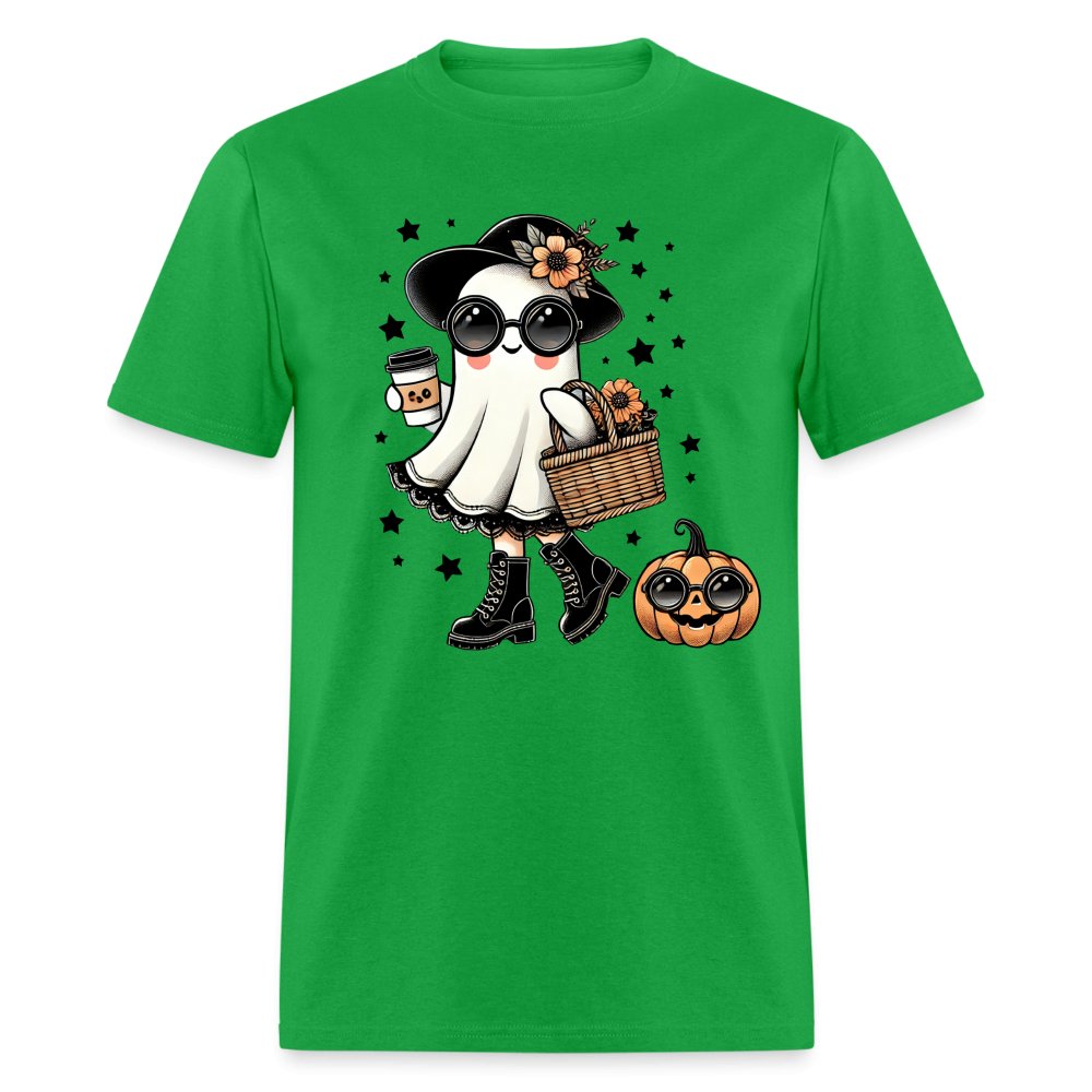 Too Cute Halloween and Autumn Mom Ghost T-Shirt - bright green